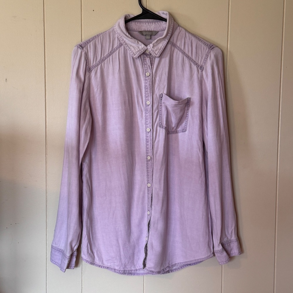 Rubbish Womens Lavender Purple Rayon Long Sleeve Button Down Soft Shirt Large